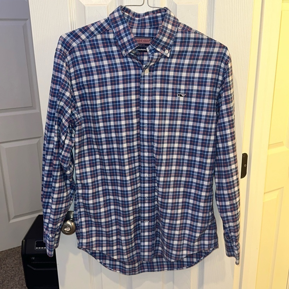 Men’s Vintage Vineyard Vines Whale Shirt Long Sleeve (Red, White, Blue) Size S